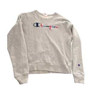 Champion Reverse Weave Women's Small Gray Embroidered Script Logo Sweatshirt